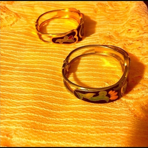 VINTAGE Cloisonné Hinge Bracelet Set - Picture 5 of 9